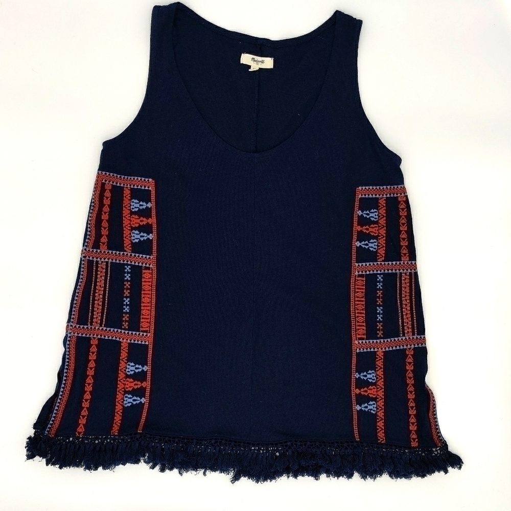 Madewell boho embroidered tank navy blue XS